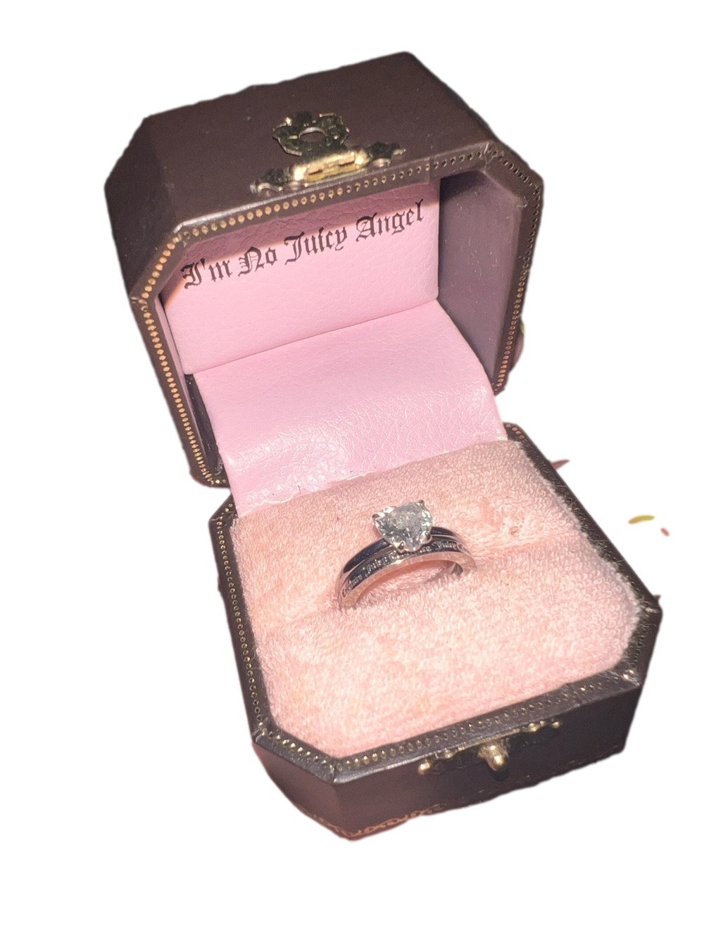 Rare ⭐️ Juicy Couture Silver Heart Solitaire Ring with Juicy Couture Brand Band - Picture 5 of 6